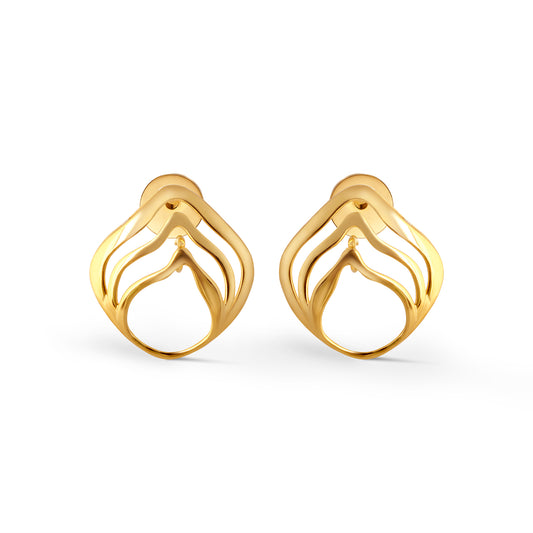 Evara Wave Plain Gold Stud Earrings - Yellow