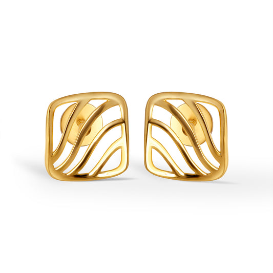 Celest Weave Plain Gold Stud Earrings - Yellow