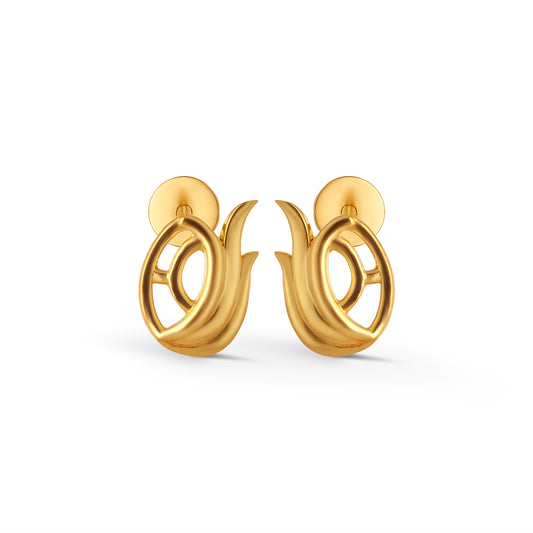 Golden Willow Plain Gold Stud Earrings - Yellow