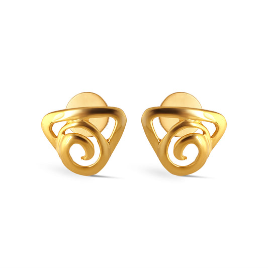Twirl Arc Plain Gold Stud Earrings - Yellow