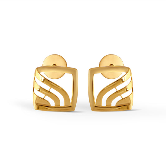 Solenne Frame Plain Gold Stud Earrings - Yellow