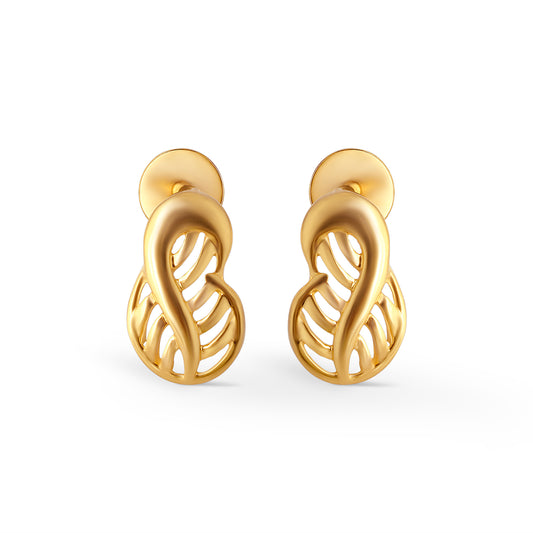 Verona Curve Plain Gold Stud Earrings - Yellow