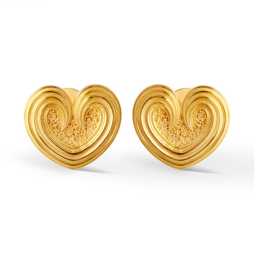 Rippled Heart Plain Gold Stud Earrings