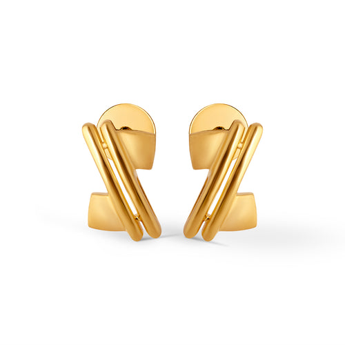 Dual Drift Plain Gold Stud Earrings