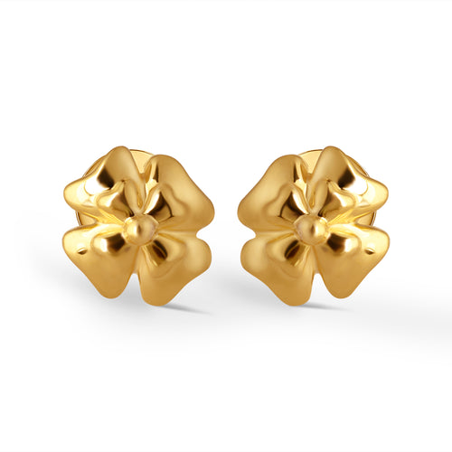 Eclat Flower Plain Gold Stud Earrings