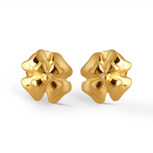 Eclat Flower Plain Gold Stud Earrings - Yellow
