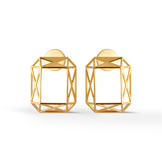 Opalyn Geometry Plain Gold Stud Earrings - Yellow