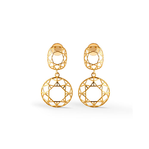 Mosaic Lattice Plain Gold Dangle Earrings