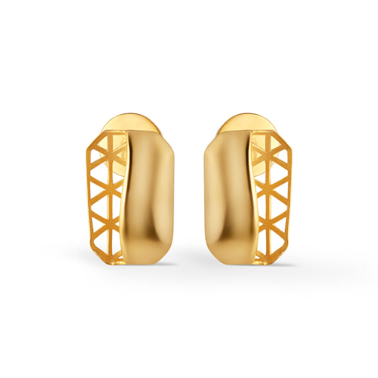 Sculpted Plain Gold Stud Earrings - Yellow