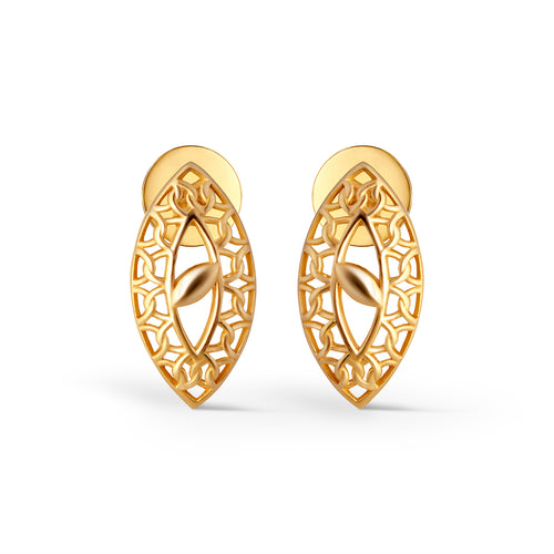 Woven Leaf Fusion Gold Stud Earrings