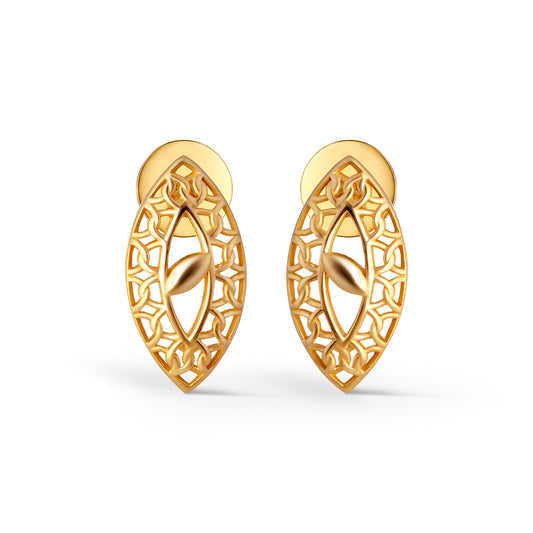 Woven Leaf Fusion Gold Stud Earrings - Yellow