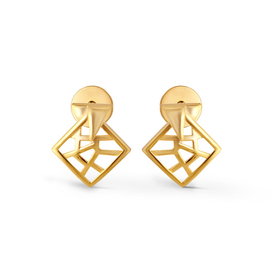 Ethereal Grid Plain Gold Stud Earrings - Yellow