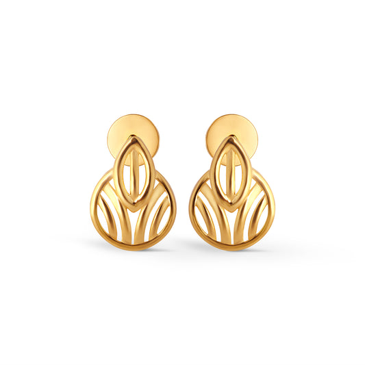 Dew Drop Plain Gold Stud Earrings - Yellow