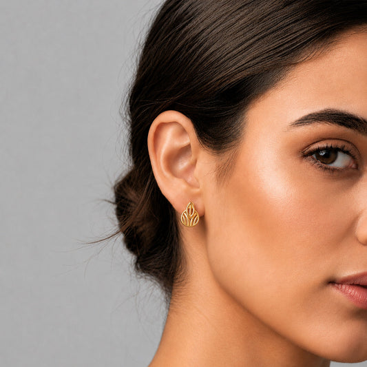 Dew Drop Plain Gold Stud Earrings - MQ_AI