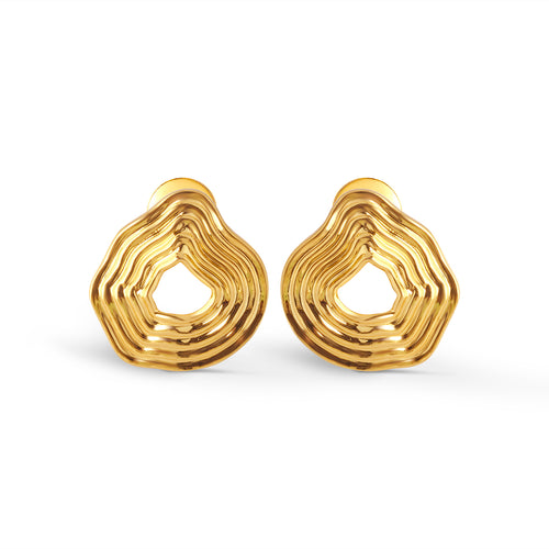 Contour Wave Fusion Gold Stud Earrings