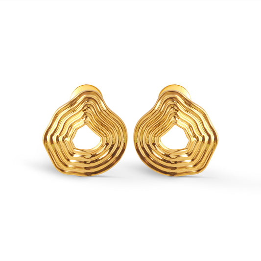 Contour Wave Fusion Gold Stud Earrings - Yellow