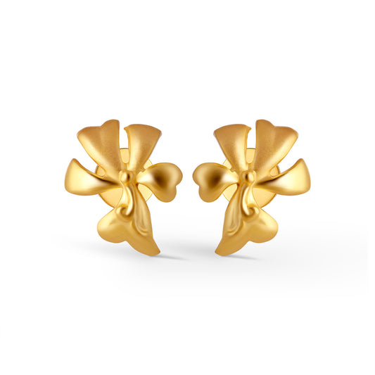 Origami Flora Plain Gold Stud Earrings - Yellow
