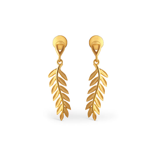 Laurel Leaf Plain Gold Dangle Earrings - Yellow
