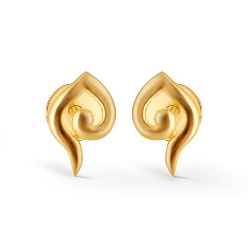 Sweeping Curve Plain Gold Stud Earrings