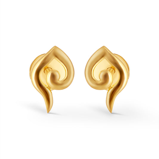 Sweeping Curve Plain Gold Stud Earrings - Yellow