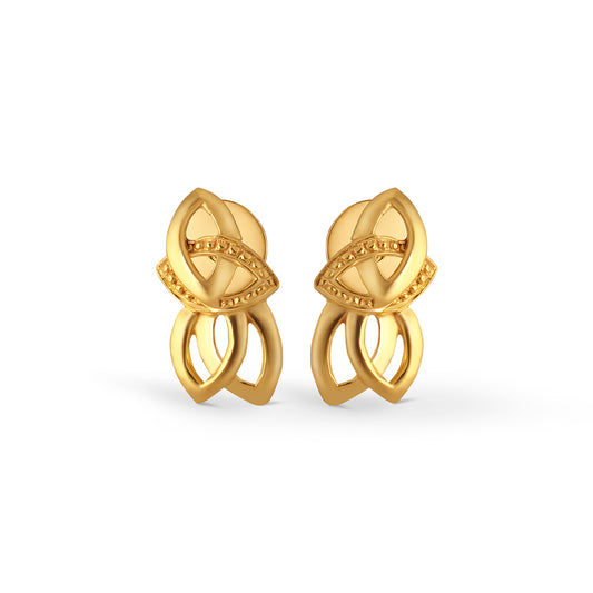 Leaf Knot Plain Gold Stud Earrings - Yellow