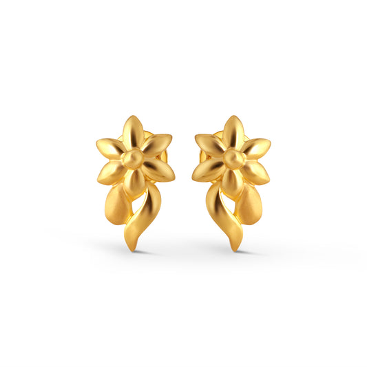 Lily Flame Plain Gold Stud Earrings - Yellow