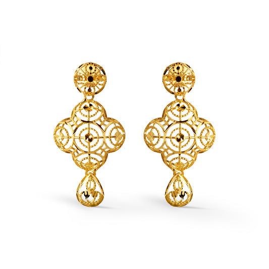 Zareen Intricate Gold Drop Earrings - Yellow