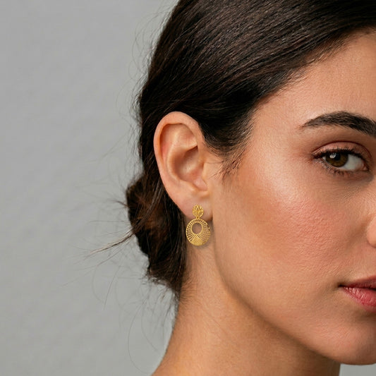 Solstice Orbit Intricate Gold Drop Earrings - MQ_AI