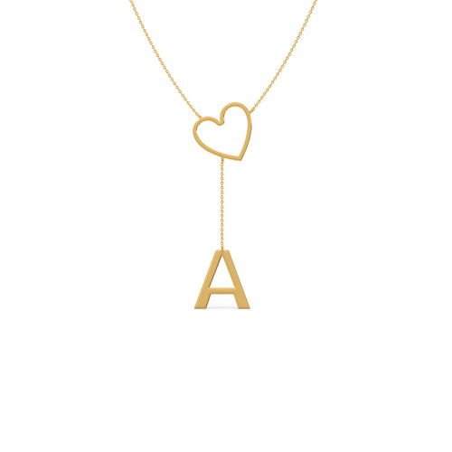 Letter A Charm Plain Gold Lariat Necklace