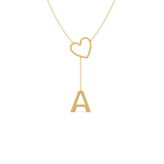 Letter A Charm Plain Gold Lariat Necklace - Yellow