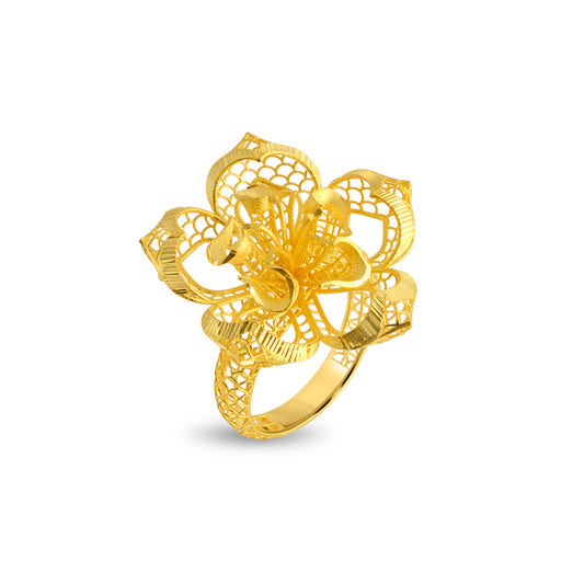 Floral Majesty Turkish Gold Ring - Yellow