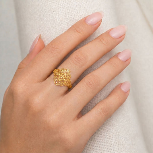 Woven Floral Intricate Gold Ring - MQ_AI