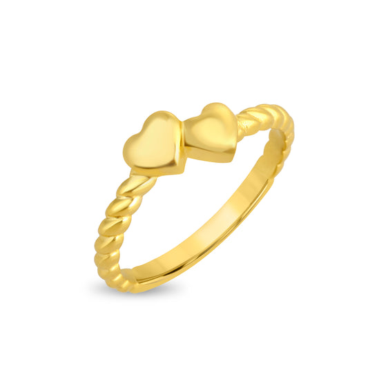 Duo Heart Plain Gold Ring - Yellow