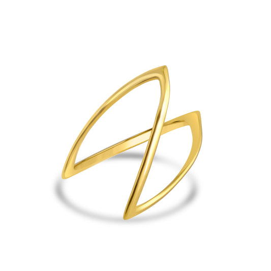 Chevron Edge Plain Gold Ring - Yellow