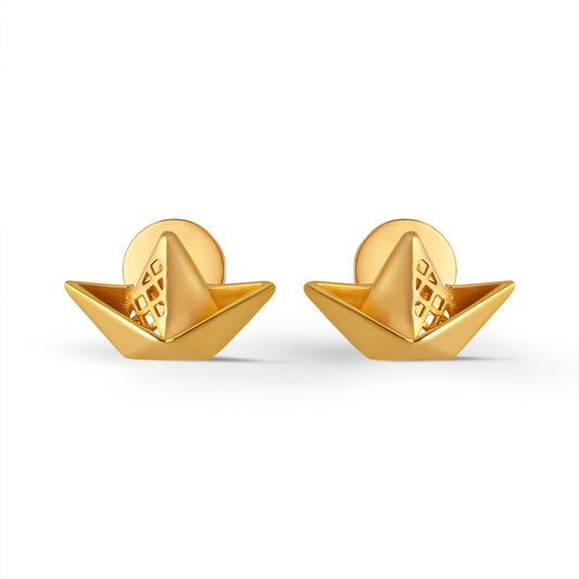 Aether Sail Plain Gold Stud Earrings - Aether Sail Plain Gold Stud Earrings