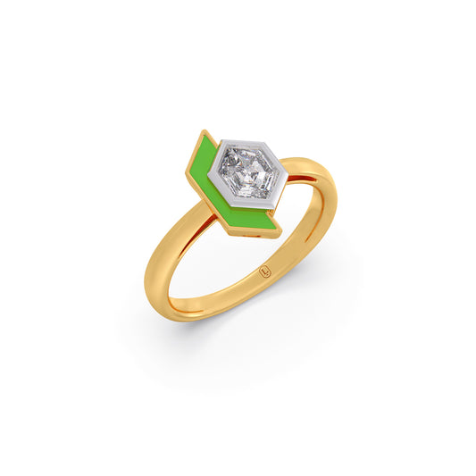 Hexora-enamel Verdant Solitaire Ring - Yellow