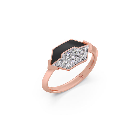 Hexa-Enamel Round Diamond Ring - Rose