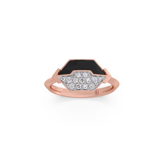 Hexa-Enamel Round Diamond Ring - Rose