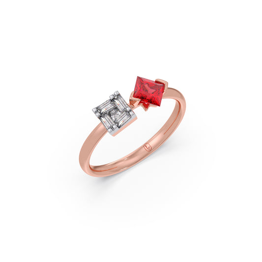 Rose Square Gemstone Toi et Moi Ring - Rose
