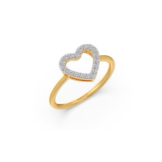 Hollow Heart Diamond Ring - Yellow