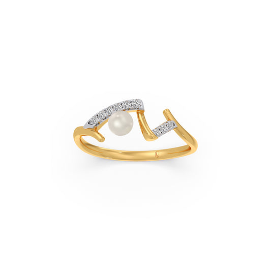 Willow Twist Pearl Diamond Ring - Yellow