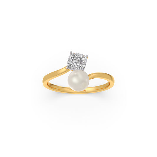 lozenge Pearl Diamond Bypass Ring - Yellow