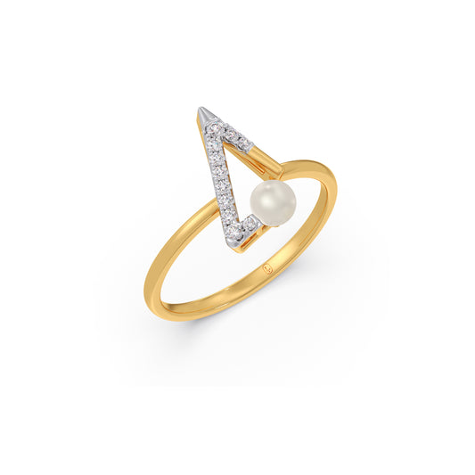 Luminous Pearl Diamond Chevron Ring - Yellow