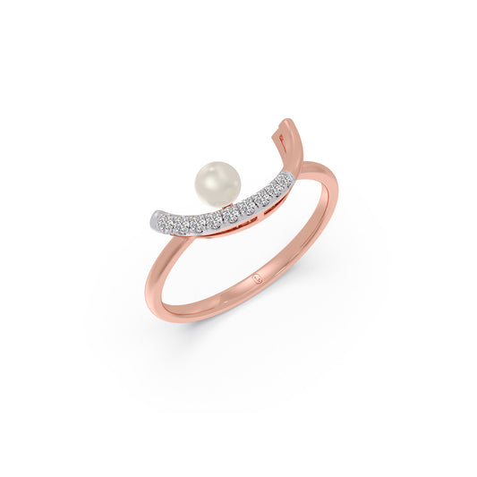 Floating-Pearl Diamond Arc Ring - Rose