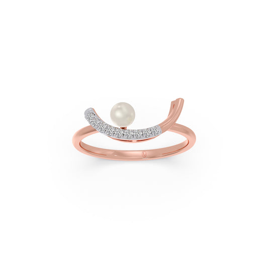 Floating-Pearl Diamond Arc Ring - Rose
