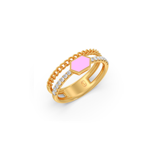 Hexora-enamel Antique Diamond Ring - Yellow