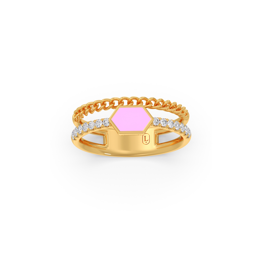 Hexora-enamel Antique Diamond Ring - Yellow