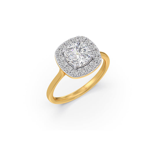 1.85 ct Cushiona Halo Solitaire Ring - Yellow
