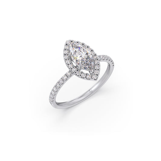 Marquise Cut Engagement Ring with Halo Setting - White