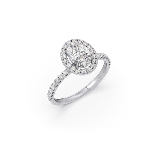 Oval Cut Engagement Ring with Halo Setting - White